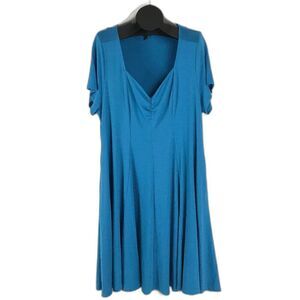 Torrid Mini Slub Rib Fluted Dress Women's Plus 1/1X Blue Stretch Knit Pockets